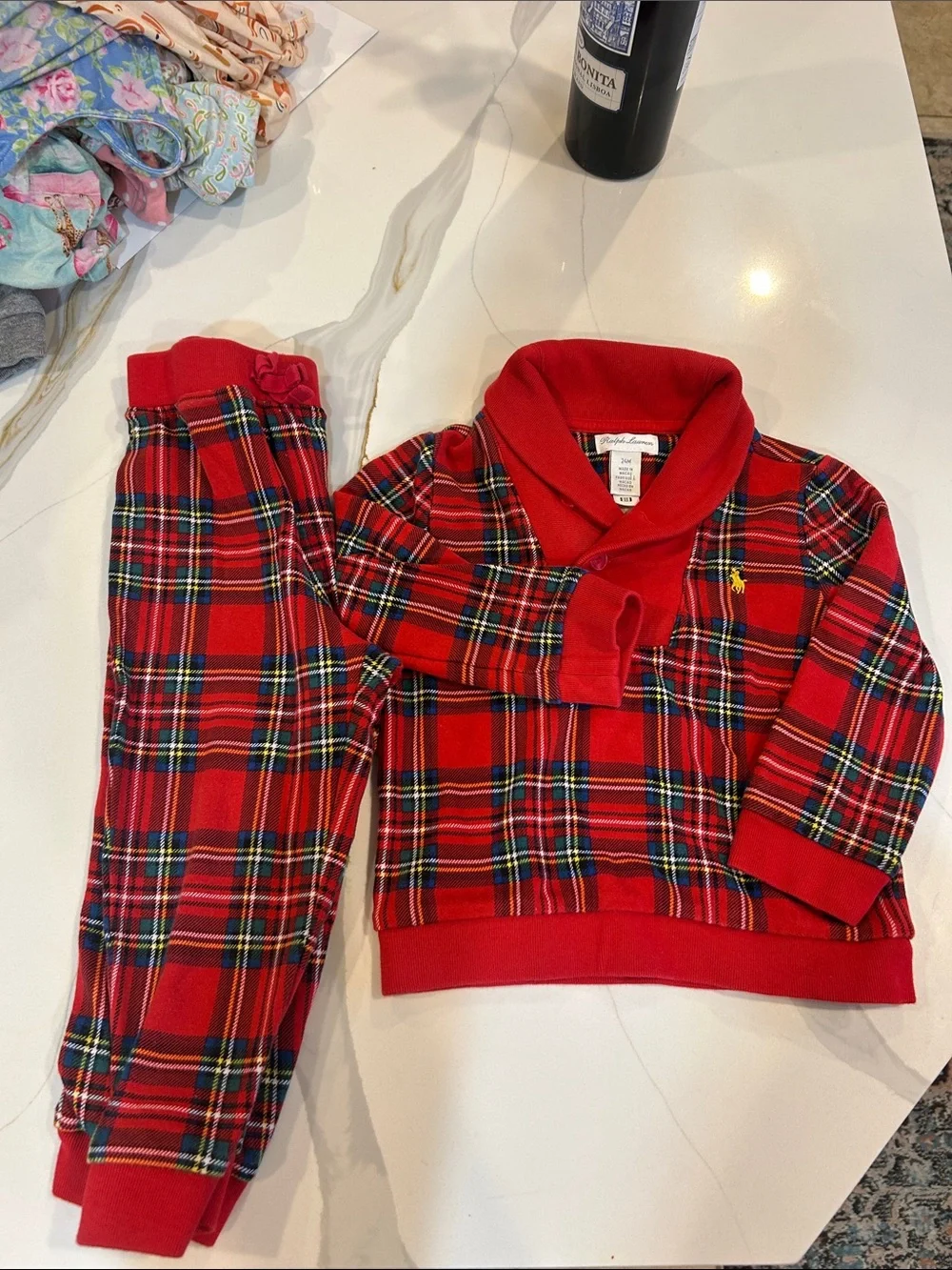 Boys Ralph Lauren Tartan Plaid Set Joggers Cowl Neck Top 24 Months Worn once!